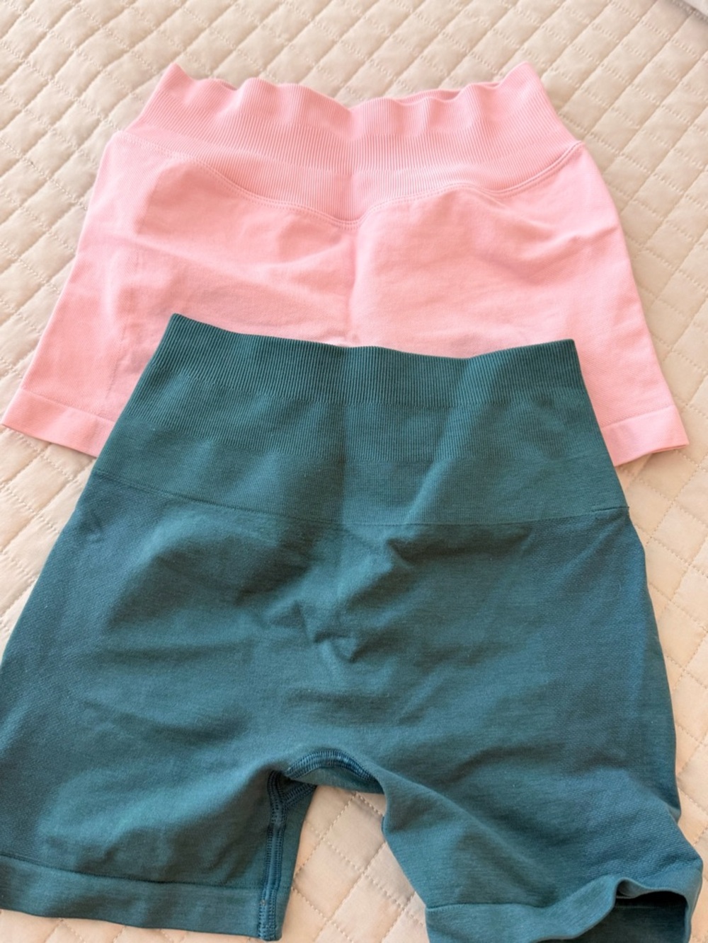 Alphalete Kids Ribbed High-Waist Shorts - Teal & Light Pink - Picture 2 of 2